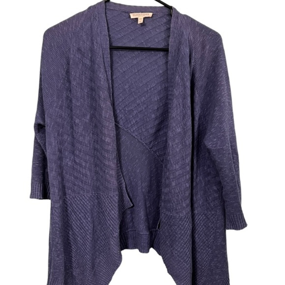 Eileen Fisher Purple 1/2 Sleeve Sweater Cardigan Linen Blend Size PS